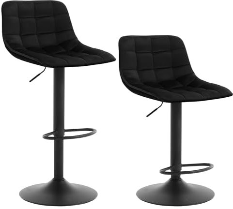 WOLTU 2er-Set Barhocker Küchenstuhl Barstuhl mit Rückenlehne und Einstellgriff, höhenverstellbar & 360° drehbar, Tresenhocker Bar Hocker aus hochwertigem Samt und Metall, Schwarz
