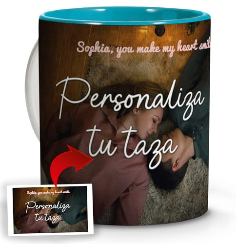 LolaPix Taza Personalizada con Foto y Texto. Regalos Personalizados con Foto. Taza Día del Padre Personalizable. Regalos Originales para Hombre. Canecas. Taza con Interior de Color Azul Claro.