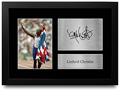 HWC Trading FR A4 Linford Christie Geschenke Gedruckt, Signiert Autogramm Bild für Leichtathletik-Sport-Erinnerungsstücke-Fans - A4 Framed