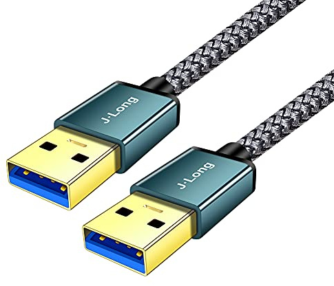 J·LONG USB 3.0 A to A Male Cable 0.3M, SuperSpeed Braided USB A Male to Male Data Cable Double End Cord Connector for Hard Drive Enclosures, DVD Player, Laptop Cooler (30cm/1ft)…