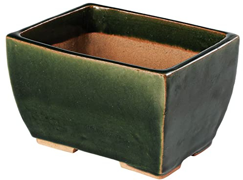 Wazakura Vaso Tokoname per Bonsai 13.5 cm Piccolo Rettangolare Smaltato Verde con Fori di Drenaggio, Realizzato in Giappone, Vasi per Piante in Ceramica per Uso Interno ed Esterno, Fioriera Decorativa