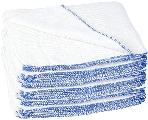 Adore Home 12 Large Dish Cloths White Kitchen Cleaning Washing Up Reusable | Cotton Rich 52 x 30 cm Dishcloths With Traditional Blue Edging, Soft And Absorbent For Washing Up, Wiping And Mopping Spills