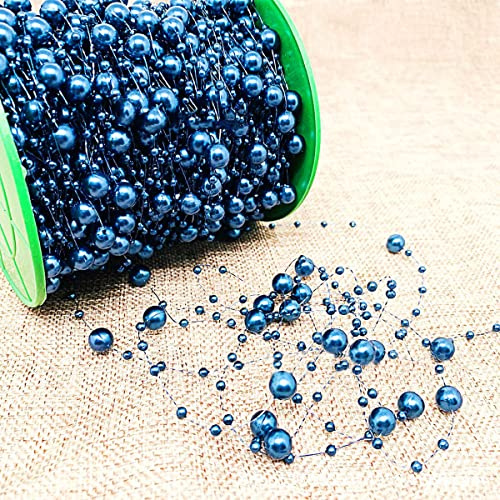 60m Perlengirlande Perlenband Perlenkette Perlenschnur Geschenkband Dekoband mit Perlen für DIY Basteln Party Tischdeko Hochzeit Braut Haarschmuck Ohrringe Halskette Brautstrauß Weihnachten,Navy blau