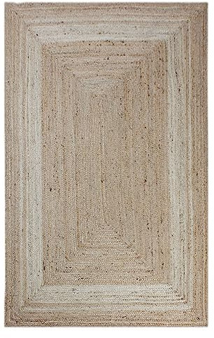 CASAVANI Handgeflochtener Teppich Beige Jutebereich Teppich Naturfaser Teppich Esszimmer Teppich Chindi Baumwolle Teppich Quadratische Fläche Teppich 240 x 300 cm (8 x 10 Fuß)