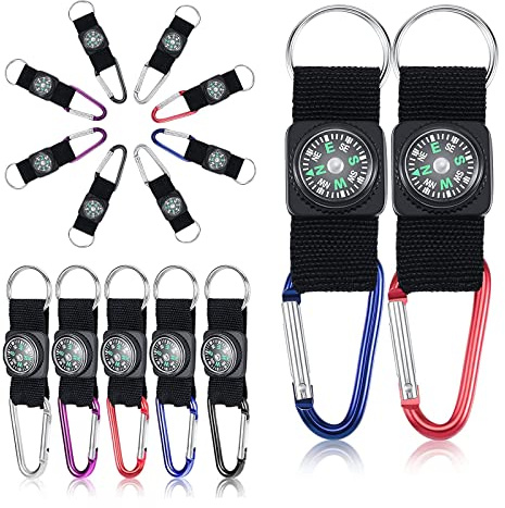 Kompass Schlüsselanhänger mit Karabiner - 15 Stück für Camping, Wandern, Klettern, Angeln oder Reisen (Zufällige Farben)