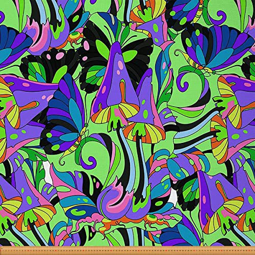 Pilzstoff Meterware Mandala Schmetterlings Polsterstoff Wildpflanzen Dekostoff Blumenblätter Drinnen Draußen Stoff Trippy Botanischer DIY Kunst Wasserdichter Stoff Lila Grün 276 x 150 (HxB)