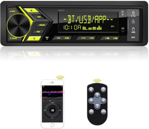 Bluetooth Single Din Car Radio: Marine Stereo Receivers - Multimedia Car Audio with AM FM USB SD AUX-in 2.1A Quick Charge APP Control LCD Display