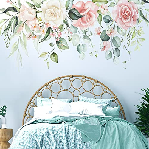 VePret Blumen Blätter Wandtattoos Schälen und Stick, große hängende Floral Blatt Vinyl Wandtattoos, abnehmbare Rebe Home Decor Kunst für Schlafzimmer Wohnzimmer Klassenzimmer Büro