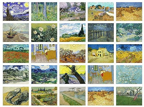 Artery8 50 Pcs Vincent Van Gogh Art Aesthetic Collage Kit Paintings Wall Art Prints A6 Set Pack 14.8 x 10.5 cm (5.8 x 4.1) Room Decor Poster Collection Starry Night