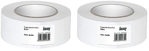 Knauf Fugen-Deckstreifen Kurt, reißfester Bewehrungs-Streifen zur Verspachtelung von Gipskarton-Platten/Gipsfaser-Platten: Faserband mit hoher Festigkeit, 25-m (Packung mit 2)