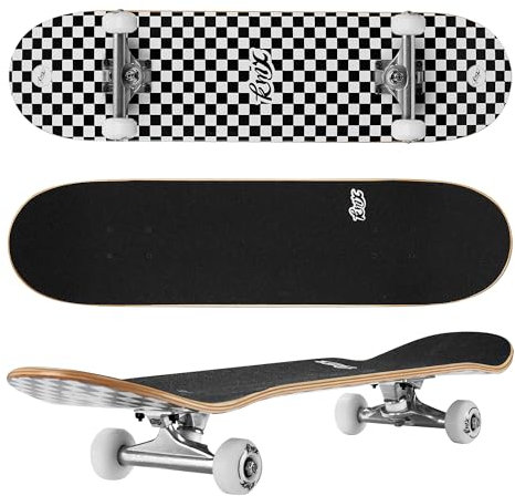 Arrow Board - 31 Zoll Profi skateboard für Kinder, Anfänger, Jungen, Erwachsene, Junge, Mädchen. Kanadisches Ahornholz, Double Kick Concave-Deck | Profi Achsen | Cruising und Tricks(Klassisch Checker)