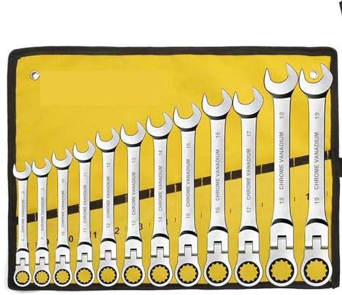 TSALON Juego De Llaves Combinadas De Trinquete, Llave De Trinquete De Cabeza Flexible Métrica De 6-22 Mm, Llave De Acero Al Cromo Vanadio con Bolsa (Color : 12 pcs)