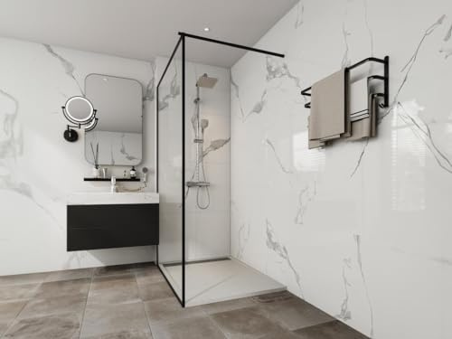 Vente-unique - Receveur de douche extra plat à poser ou à encastrer recoupable en résine SMC - Blanc - 120 x 90 cm - LYROSA