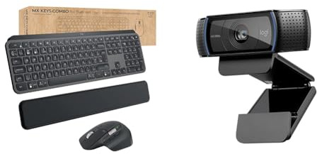 Logitech MX Keys Combo for Business | Gen 2, Full Size Wireless Keyboard and Wireless Mouse & C920 HD Pro Webcam, Streaming, Full HD 1080p/30fps Video Calling, Clear Stereo Audio