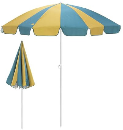 Parasol de plage festonné de 200 cm, petit parasol de jardin extérieur avec 16 baleines, protection UV UPF50+, parasol rond pour piscine, terrasse, patio