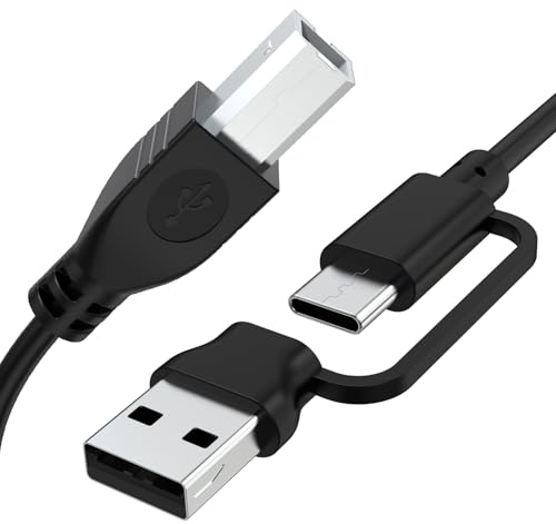 2 in 1 USB C auf USB B Druckerkabel kompatibel mit MacBook Pro, iPad Pro, Yamaha Casio Digital Piano, MIDI Controller, HP, Canon, Brother, Samsung Drucker USB Kabel, 1.0 m