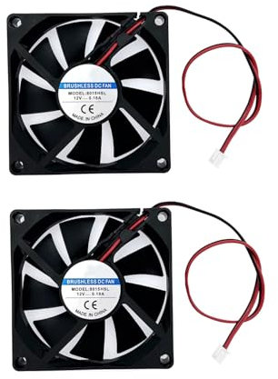 JZK Mini ventilador de refrigeración silencioso, 80 x 80 x 15 mm, 2 pines, CC 12 V, sin escobillas, 8 cm, con cables para refrigeración 8015
