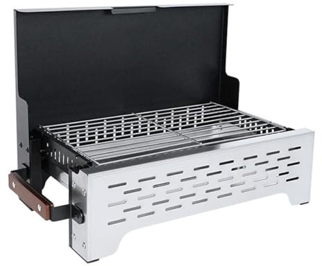 Parrilla de carbón portátil compacta con tapa, pequeña parrilla plegable para barbacoa al aire libre para camping, picnic y patio, mini parrilla de mesa negra para un fácil viaje