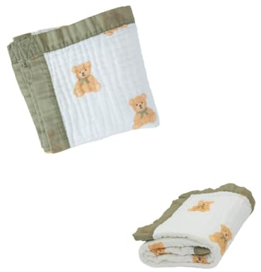 100% Cotton Muslin Baby Blanket | Soft & Breathable 6-Layer Baby Blanket | Lightweight Quilt for Newborns, Infants & Toddlers | Gender-Neutral (Teddy Bear)