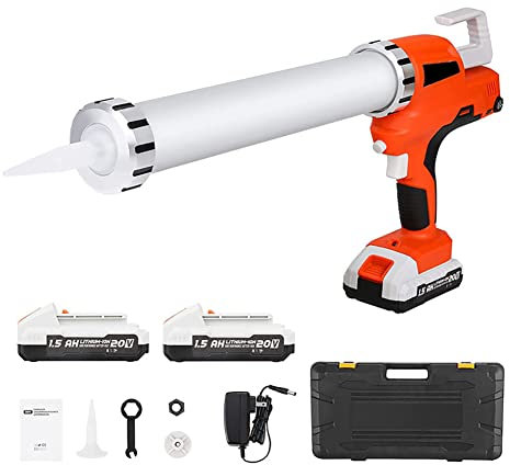 RUHEN Cordless Cartridge Sausage Caulking Gun Electric Caulking Gun Sealant Caulk Adhesive Gun 20V Battery Powered Caulk Gun for 10-20oz Cartridges and Sausage Packs 2battery