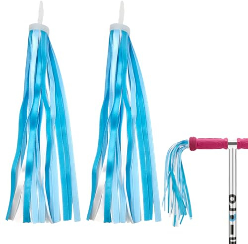 MIETONG 1 Pair Bicycle Handlebar Streamers - Kids Bike Streamers Childrens Colorful Bicycle Handlebar Grips Tassel Ribbons, Scooter Tassels For Girls Boys Bicycle Scooter Accessories, Blue