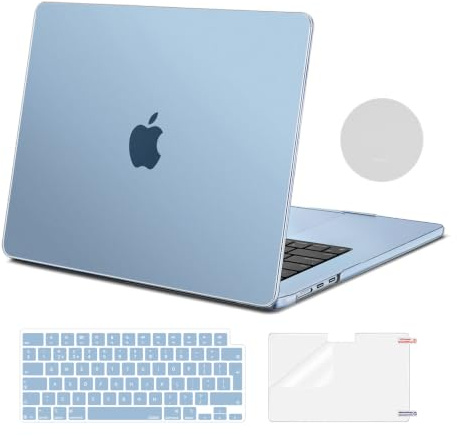 MOSISO Kompatibel mit MacBook Air 15 Zoll Hülle M5 M4 M3 M2 2026 2025-2023 | Ultradünne Hartschale Hülle A3448 A3241 A3114 A2941 & Tastaturabdeckung & Displayschutz & Untersetzer, Himmelblau