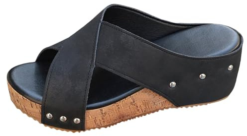 Plattformsandaler för damer med klack, pantoletter, plattformstoffel, halkfria, tofflor, vintage kläppsandaler, öppna, sommar, damsandaler, lätta, utomhus, slipsandalen, casual, glidskor, 37 EU