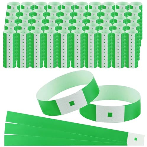 JIAYUET 1000PCS Paper Wristbands for Events,19mm x 250mm Wrist Bands for Festivals, Concerts, Green
