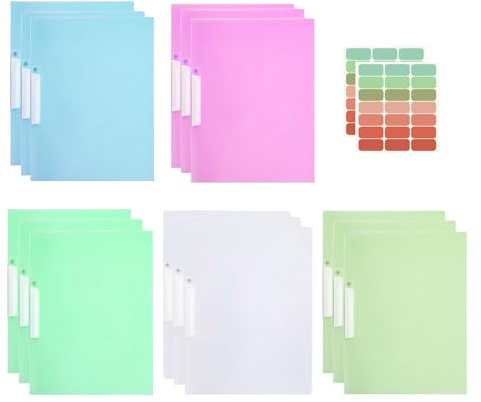 15 Stück Schnellhefter A4, Hefter A4 Plastik Stabil, Ordnerschutz Transluzenter mit Etiketten, Farbige Ordner Dünn, Document Organizer für Schule Büro