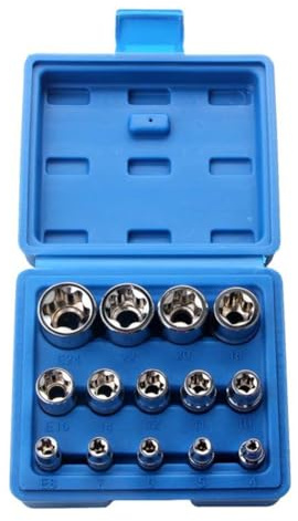 Lbvzxkad Juego de 14 Piezas de Enchufes Torx con Estrella e Hembra E4-E24 Tuerca de Inserción de Enchufe Hexagonal Externo e-Torx