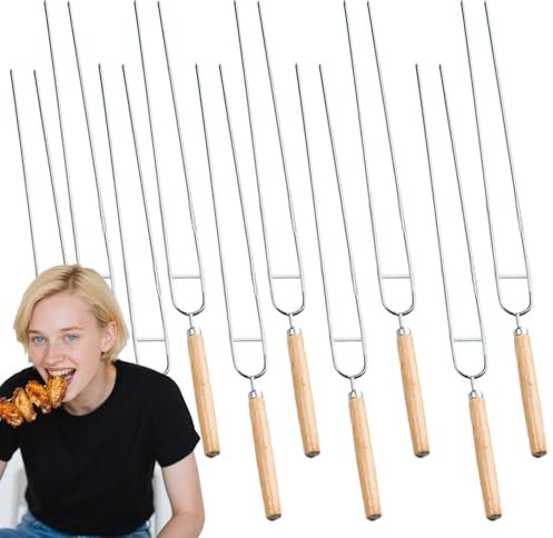 Brochetas de barbacoa para parrilla | 10 pinchos de doble punta plana de acero inoxidable para barbacoa, reutilizables largas picas de parrilla para cocina y barbacoa al aire libre y campin
