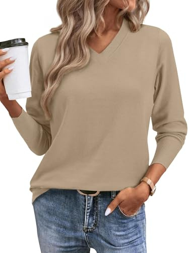 CheChury Jersey Punto Mujer Invierno Cuello en V Jersey Manga Larga Basico Casual Suéter de Punto Sudaderas Suaves Tops Suéter Manga Larga Elegante Pullover Color Sólido Otoño e Invierno Elegante