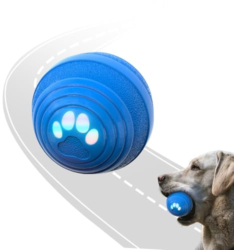 Pelotas para Perros Juguete Interactivo para Grande, Mediano y Pequeño Perros con Función de Rodadura Automática La Pelota Está Fabricada en Caucho Natural con Luces Led y se Recarga Rápidamente