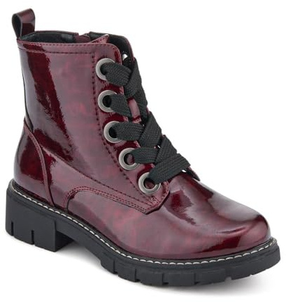 Pavers Womens Wide-Fit Chunky Ankle Boots Burgundy Patent Size 5