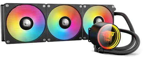 TZMRIT TK1 Farbiges Licht PC Aio Wasserkühlung 360mm CPU Kühler 800-1800RPM PWM Lüfter,Für LGA115X/1200/1700/1366/2011/2066,Für FM2/FM2+/AM3+/AM4/AM5 (360BK)