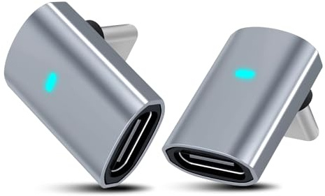 2 adaptadores USB C en ángulo de 90 grados – Transferencia de datos de 40 Gbps, 240 W Power Delivery, vertical USB C macho a hembra para iPhone 15/16, tableta, ordenador portátil y otros dispositivos