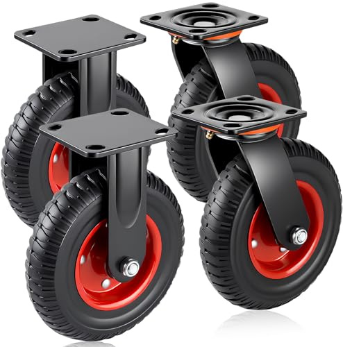 Homwin 8 Inch Caster Wheels Set of 4 Heavy Duty, Solid Rubber All Terrain Castors 2200 LB Capacity Off Road Roller Wheels Industrial Plate Casters for Furniture, Cart, Chicken Coop, Workbench, Dolly