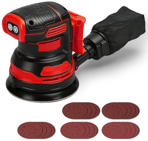 Ponceuse excentrique sans fil compatible avec batterie Milwaukee M 18 V (sans batterie), ponceuse à main électrique sans balais de 125 mm avec 4000-8000 tr/min, 3 vitesses, 21 feuilles de papier