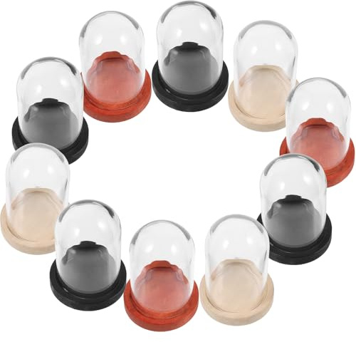 SHINEOFI Lot de 10 Sets de Mini Cloches en Verre Transparentes 38X25 MM avec Socles en Bois Multicolores Vitrines Décoratives pour Micro-Paysages Présentoirs pour Plantes et Objets de