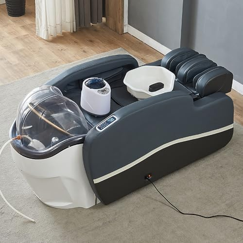 Table de lavage de cheveux multifonctionnelle avec massage électrique et circulation d'eau à température contrôlée pour salon de coiffure et spa.