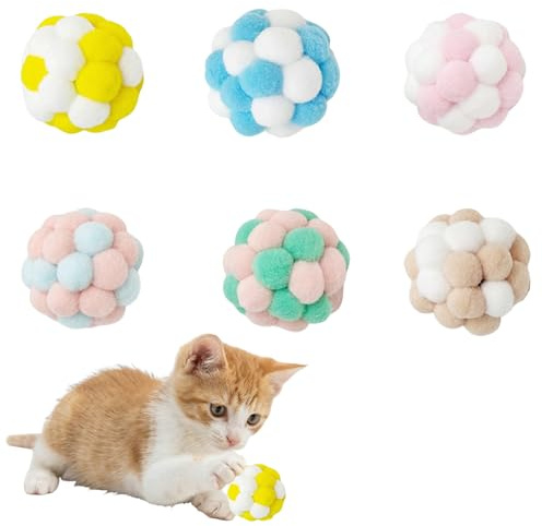 ASFWAGQ 6 Stück Katzenspielzeug Ball mit Glöckchen Katzenspielzeug Ball Katzenbälle Soft Filzbälle Interaktives Katze Bälle für Innen Spielen Kauen Kratzen