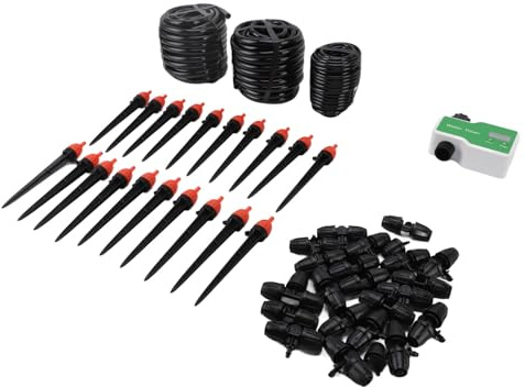 Asixxsix Système d'irrigation Goutte à Goutte, alimenté par Batterie, Aucun Robinet Requis, Système d'arrosage Automatique, Kit 'arrosage de Jardin avec Tuyau de 30 M, 20 Piquets 'eau pour Cours,