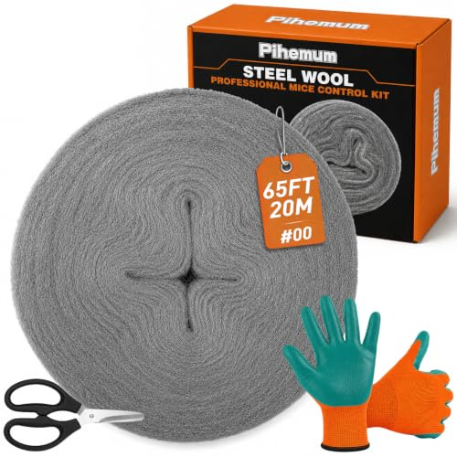 Lana de acero contra ratones – Rollo de 20 m #00 muy fino, 6,5 cm de ancho, lana de alambre para repeler roedores, lazos y pequeñas hendiduras – Incluye guantes y tijeras (incluye guantes y tijeras