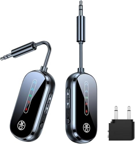 Bluetooth 5.3 Transmitter Receiver, Dual Pairing Wireless Aux Bluetooth Adapter, 2-in-1 Transmitter & Receiver for Dual AirPods or Headphones, 3.5mm Audio Transmitter for Planes, Airline, Travel