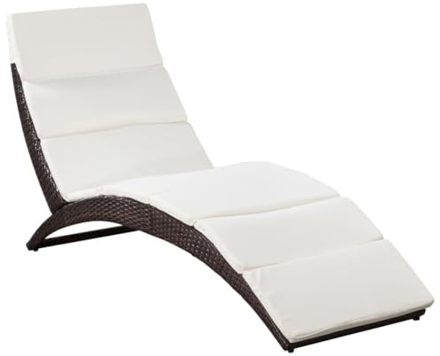 vidaXL Klappbare Sonnenliege mit Auflage Poly Rattan Braun