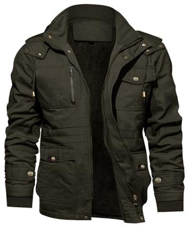 KEFITEVD Abrigo de invierno para hombre Parka cálida forrada con capucha desmontable Cazadora de invierno Abrigo de caza Chaqueta de forro polar para hombre Oliva oscura