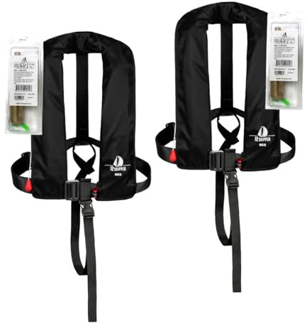 12skipper 2er-Sets Automatik-Rettungswesten 165N ISO UML mit Harness, inkl. 2 Wartungskits