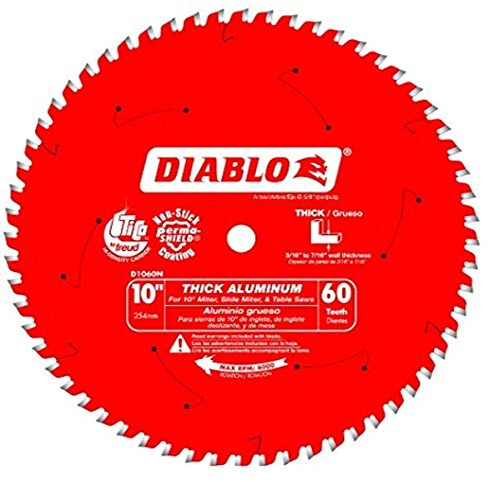 Diablo Sägeblatt für dickes Aluminium – 25,4 cm Durchmesser, 60 TCG-Zähne, 1,6 cm Dorn, 0,11 Zoll Schnittfuge, -5 Hakenwinkel, 0,87 Zoll Platte, 6000 Max U/min – D1060N