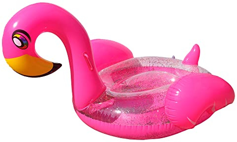 BLUE SKY - Riesiger aufblasbarer Flamingo-Schwimmring - 069793 - Rosa - Kunststoff - 175 cm x 103 cm - Outdoor-Spiel - Pool - Reitbar - Mit Griff - XXL - Ab 14 Jahren