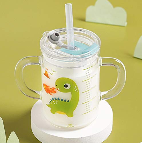 ITODA Glas Kinder Glasbecher 250ml Messbecher Borosilikatglas Becher mit Deckel Wasserbecher mit Strohhalm Trinkglas Mikrowellengeeignet Strohbecher Auslaufsicher Wasserglas Junge Trinkbecher Mädchen